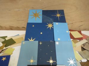 Gilded stars - samples for altarpiece at London church